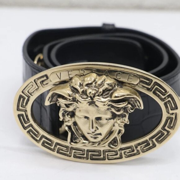 Versace Medusa Buckle Leather Black Belt Womens Size 75/30 CD9429 - Picture 1 of 12
